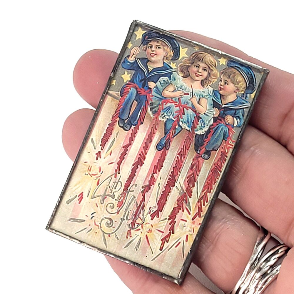 Lisa Hindsley Schureman Signed 1999 July 4th Stamp Pin BlueHouse Flag Sparklers